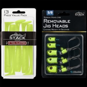 Stack Tackle Screwy Head Jigs 5/0 Yellow Glitter Tail