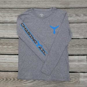 Tri Blend Long Sleeve Gray w/ Blue Tail