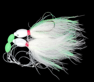 UFSHN - Fluke - 2 Hook Hi/Lo Rig - 3/0 Shiner Hook - White Bucktail - U568-WH