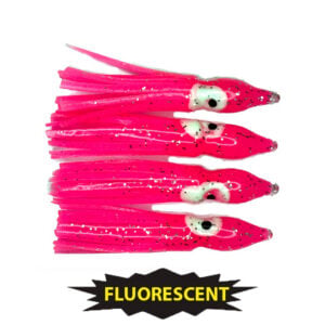 UFSHN Fluke Hi/Lo 5/0 4x Baitholder Hook Hoochie Skirt + Tail - Pink Shine Glow