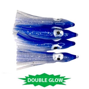 UFSHN Fluke Hi/Lo 5/0 4x Baitholder Hook Hoochie Skirt + Tail - Blue Fusion Glow